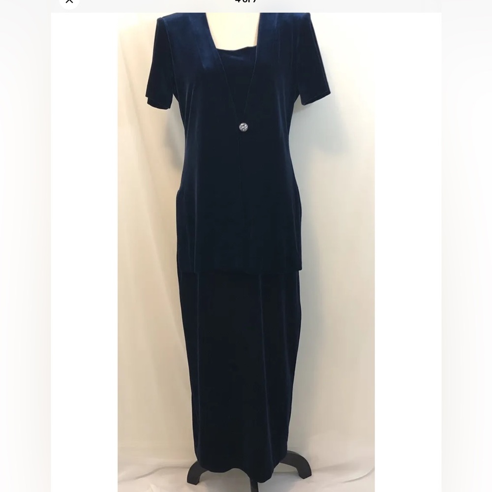 Another Thyme Womens Dress Vintage 10 Blue Velvet Maxi Sheath Shift Cocktail - Picture 11 of 11